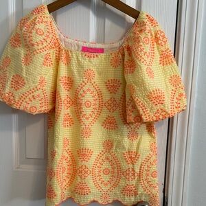 Lily Pulitzer Women's Yellow and Orange Patterned Top Size XXS